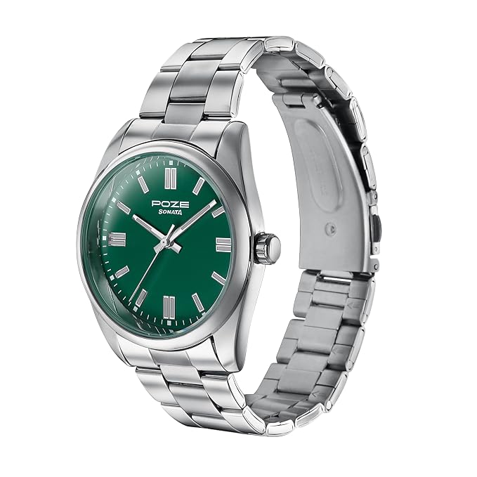 Sonata Poze Quartz Analog Green Dial Metal Strap Watch