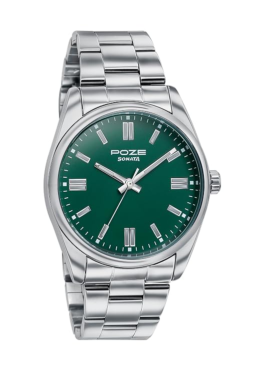 Sonata Poze Quartz Analog Green Dial Metal Strap Watch
