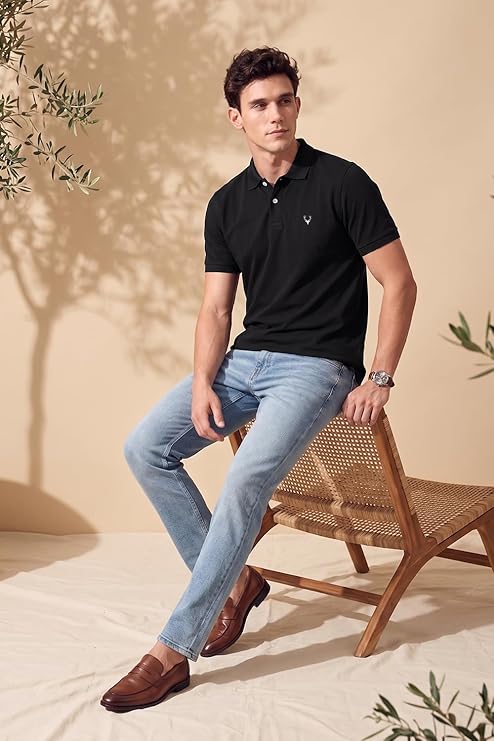 Allen Solly Men’s Polo T‑Shirt | Comfortable Rich Cotton Blend, Band Collar, Regular Fit | Stylish & Premium All Day Wear