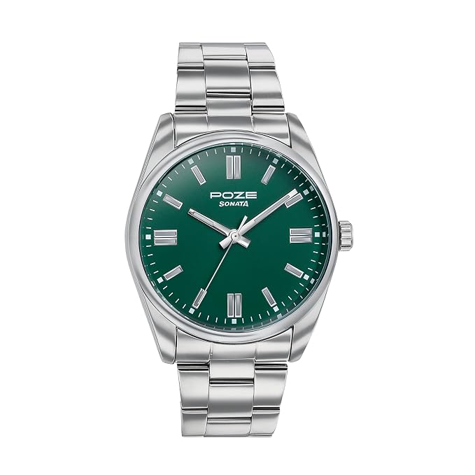 Sonata Poze Quartz Analog Green Dial Metal Strap Watch