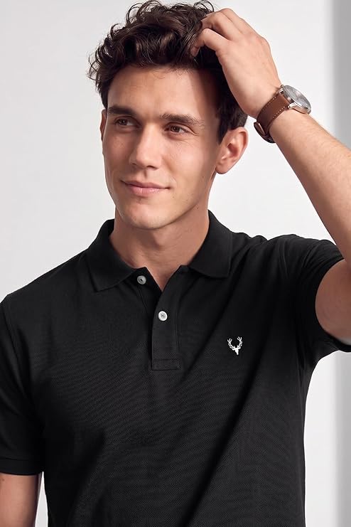 Allen Solly Men’s Polo T‑Shirt | Comfortable Rich Cotton Blend, Band Collar, Regular Fit | Stylish & Premium All Day Wear